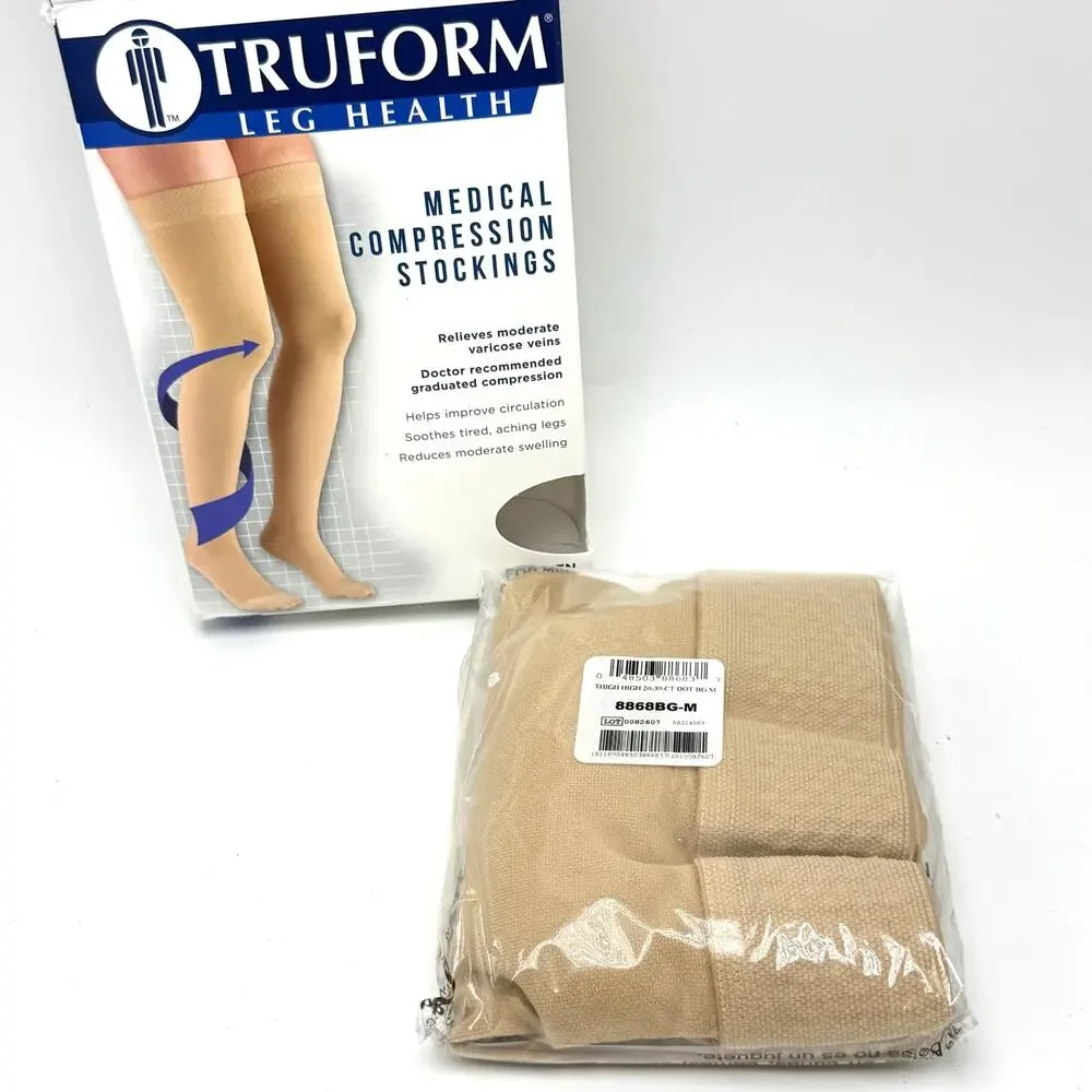 Truform Compression Stockings 20-30mmHg Medium Thigh High Close Toe Silicone Dot